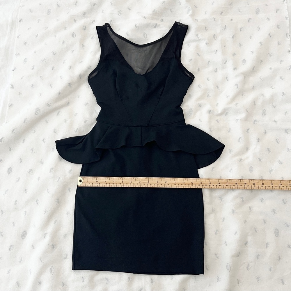 Bebe Glam Black Sleeveless Peplum Cocktail Dress w/ Illusion Neckline - XXS - Picture 12 of 13